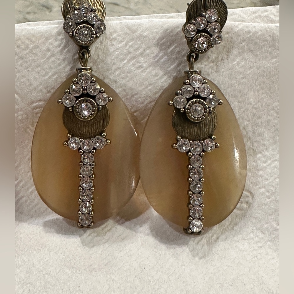 Silpada Gold Lucite Teardrop Earrings - Cubic Zirconia, Resin and Metal Accents